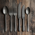 Artisan Full-Forged Damascus Steel Cutlery Set Rustic Medieval Flatware (6-Piece)