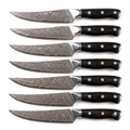 Zave Cutlery Premium 7-Piece Damascus Steel Steak Knife Set Black Micarta Handles