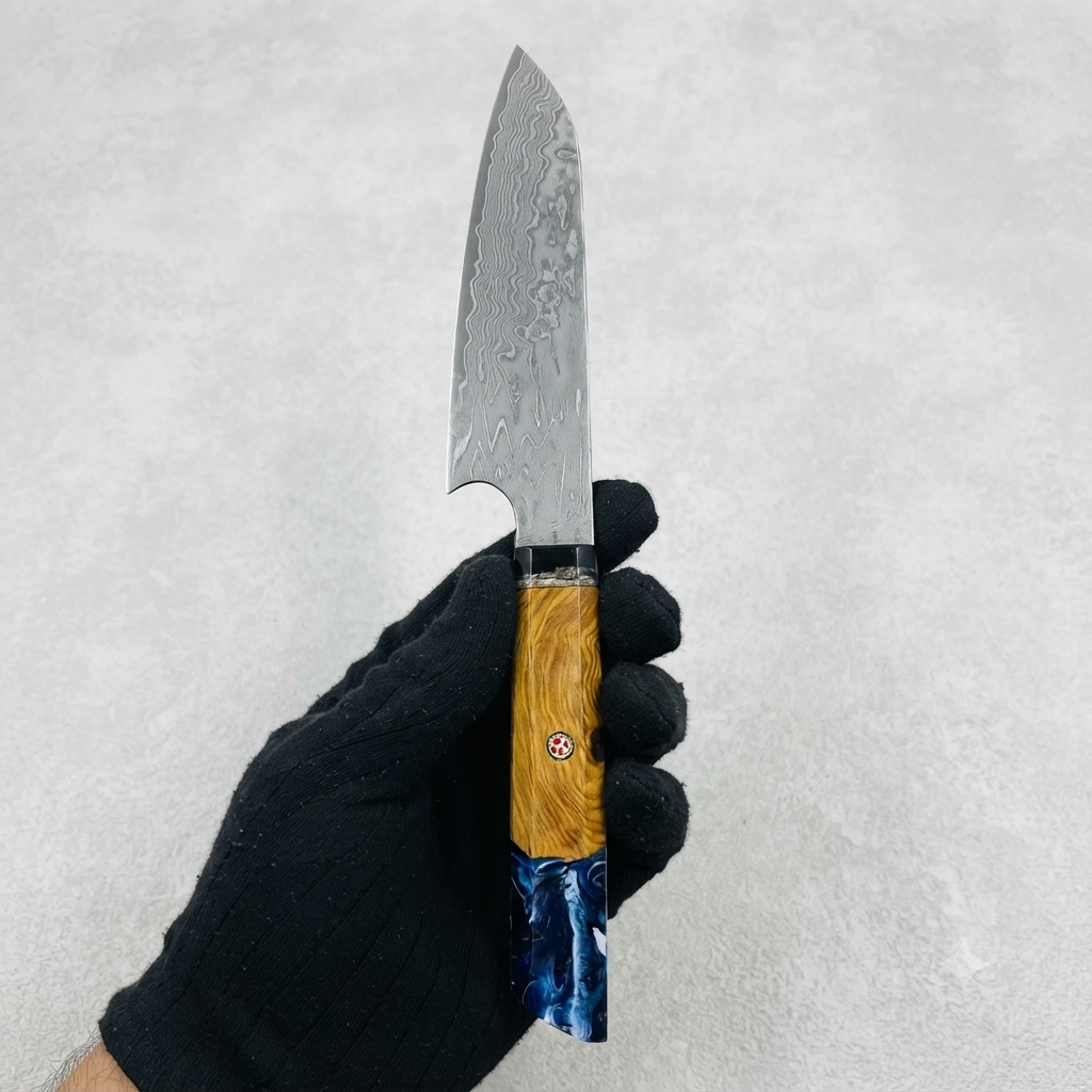 Hand-Forged Damascus Steel Chef Knife Artisan Wood & Resin Hybrid Handle