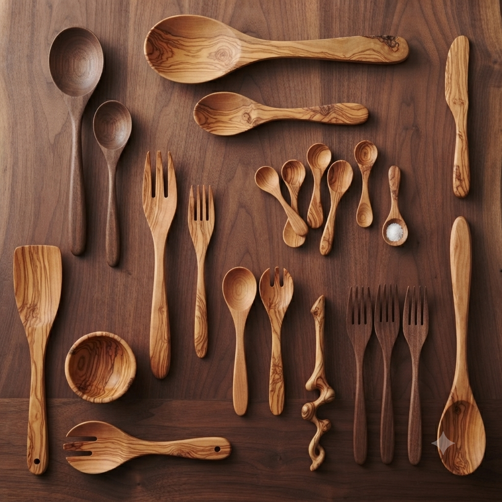 Artisan Hand Carved Wooden Culinary Set 20 Piece Natural Serving & Utensil Collection