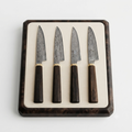The Obsidian Series 4-Piece Professional Culinary Knife Set | Artisan Forged Damascus Steel & Dark Wood Handle