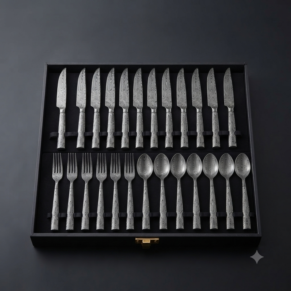 ZAVE Cutlery 20-Piece Premium Damascus Steel Dining Collection | Luxury Tableware Set | Elegant Gift Box