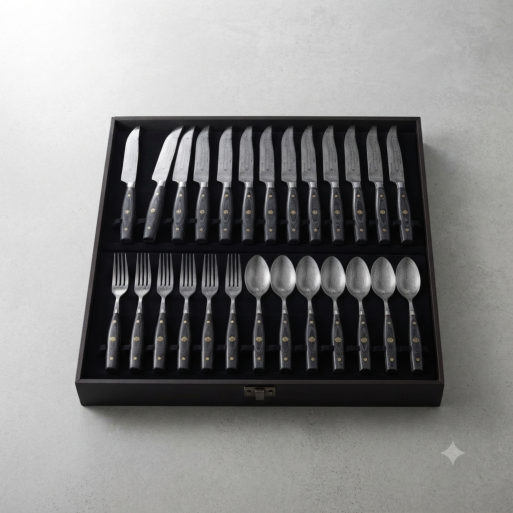 The Heritage Collection: 20-Piece Professional Damascus Steel Cutlery Set | Luxury Micarta Handle Culinary Essentials