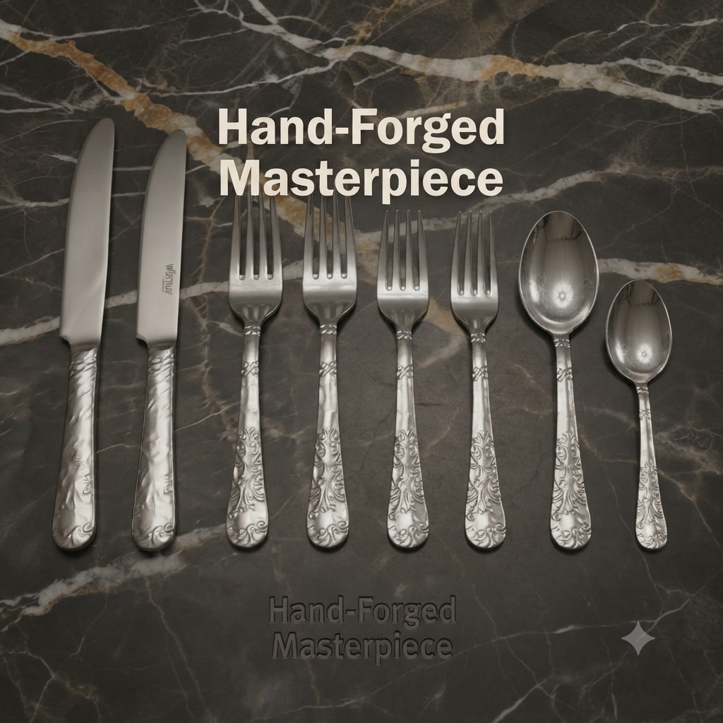 The Heirloom Collection: 20-Piece Hand-Forged Stainless Steel Cutlery Set | Ornate Filigree Design | Luxury Service for Four