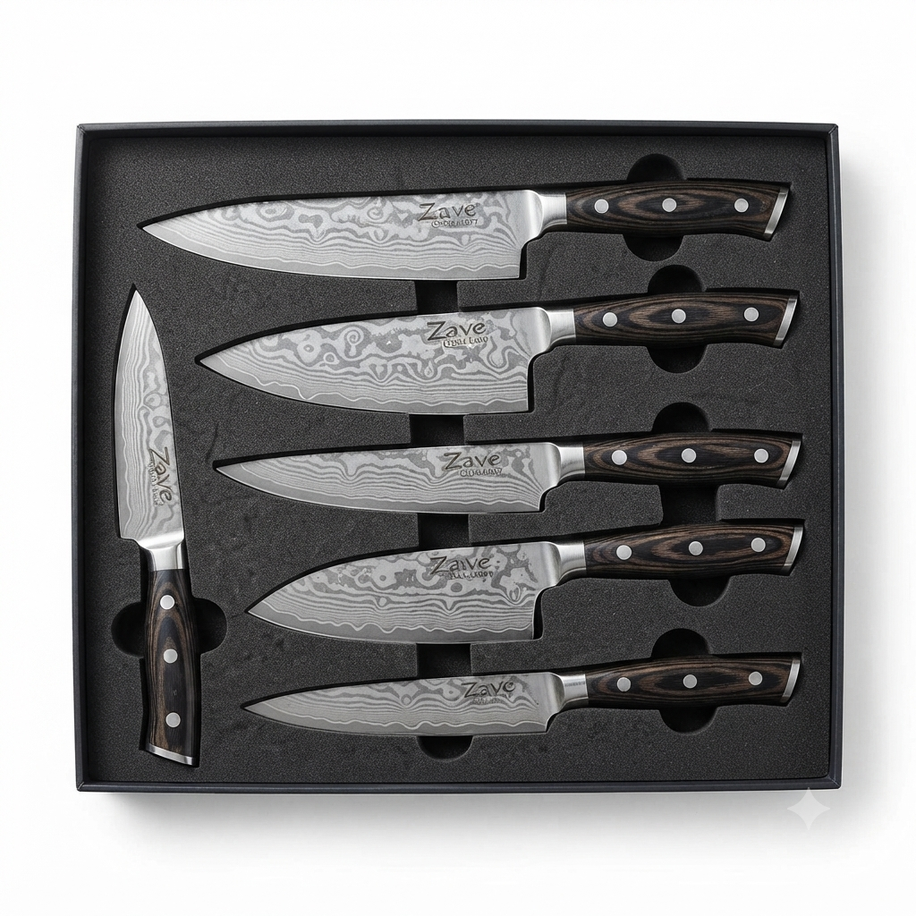Professional Damascus Steel Knife Set 7 Piece Premium Culinary Collection with Custom Presentation Case