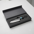 Handcrafted Damascus Steel Santoku Knife with Turquoise Handle & Presentation Box | Zave Cutlery