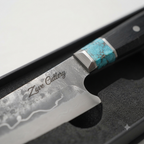 Handcrafted Damascus Steel Santoku Knife with Turquoise Handle & Presentation Box | Zave Cutlery