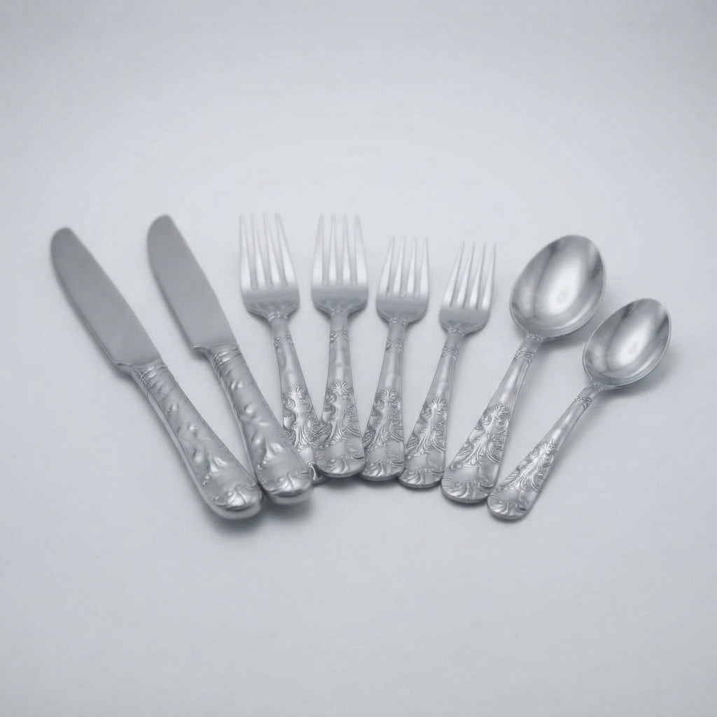 Zave Cutlery Set - Elegant Stainless Steel Flatware with Ornate Embossed Handles