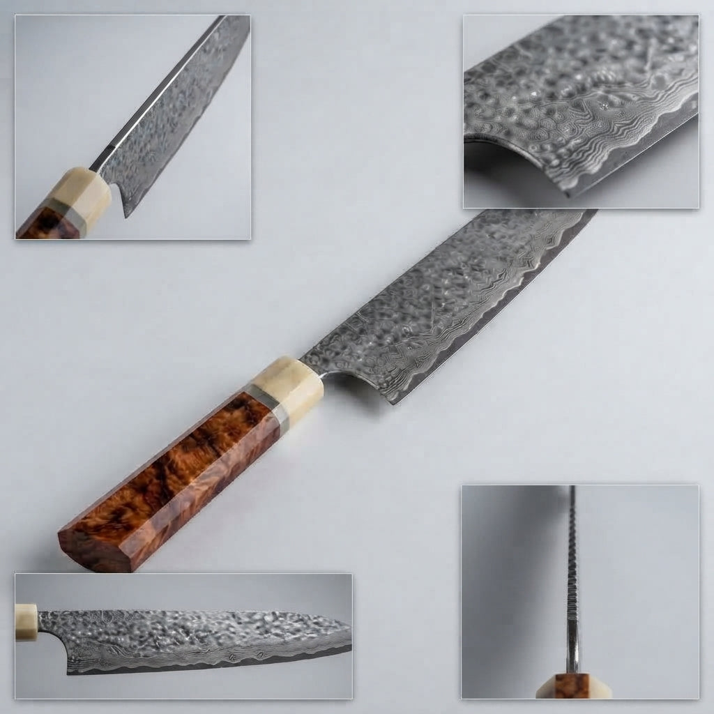 Zave Cutlery Handcrafted Chef Knife with Damascus-Pattern Blade & Premium Wood Handle