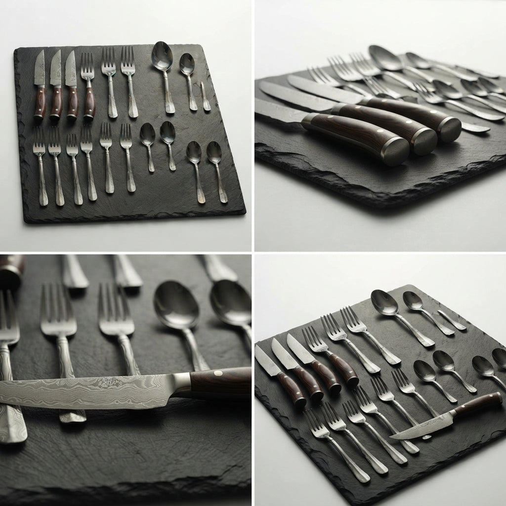 Zave Cutlery Premium Stainless Steel Flatware and Kitchen Knife Set with Ergonomic Wooden Handles