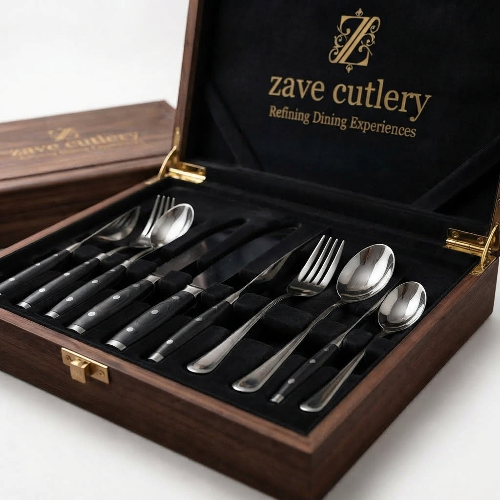 Zave Cutlery Premium Stainless Steel Flatware Set with Wooden Storage Box