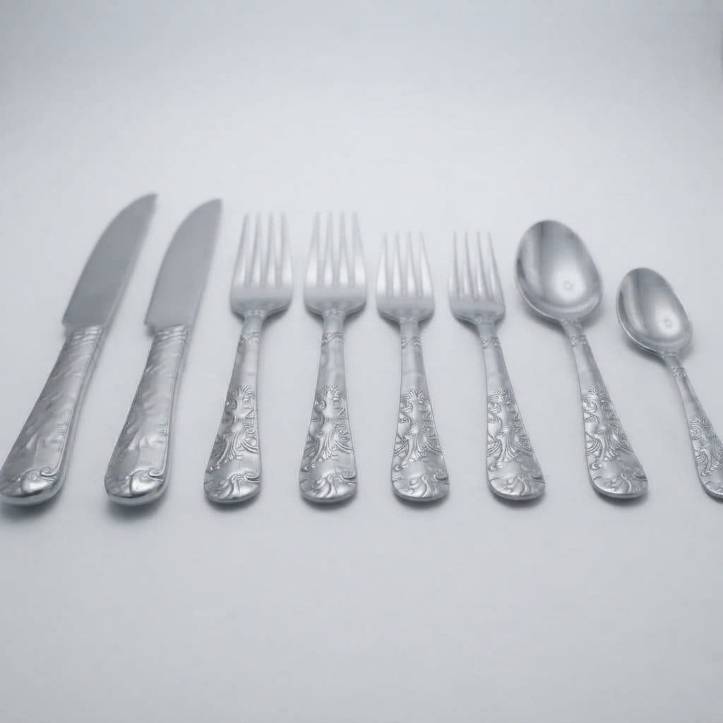 Zave Cutlery Set - Elegant Stainless Steel Flatware with Ornate Embossed Handles