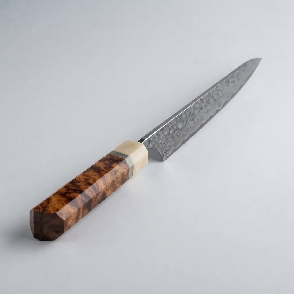 Zave Cutlery Handcrafted Chef Knife with Damascus-Pattern Blade & Premium Wood Handle