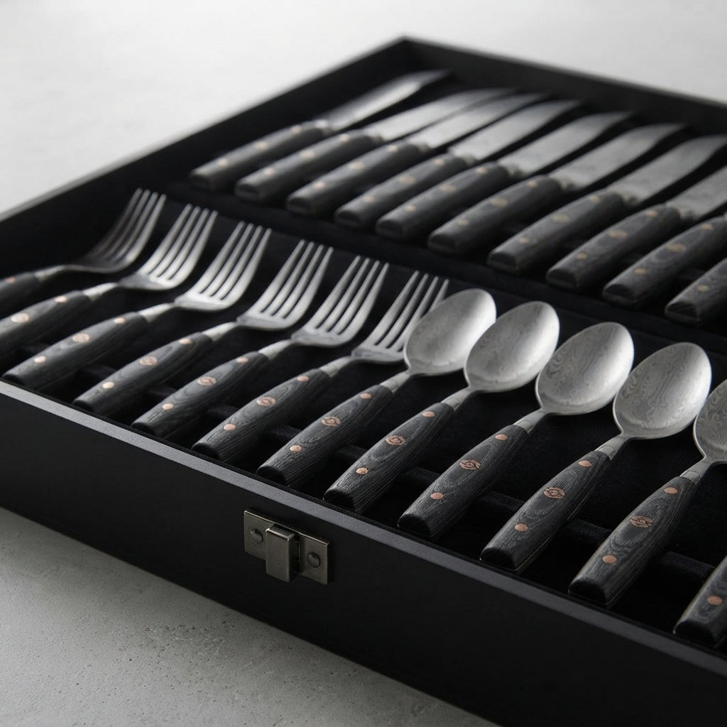 Zave Cutlery Premium 24-Piece Stainless Steel Flatware Set with Ergonomic Handles and Storage Box