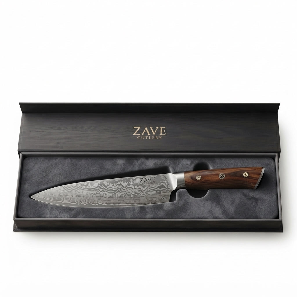 Zave Cutlery Professional Chef's Kitchen Knife with Wooden Handle and Presentation Box