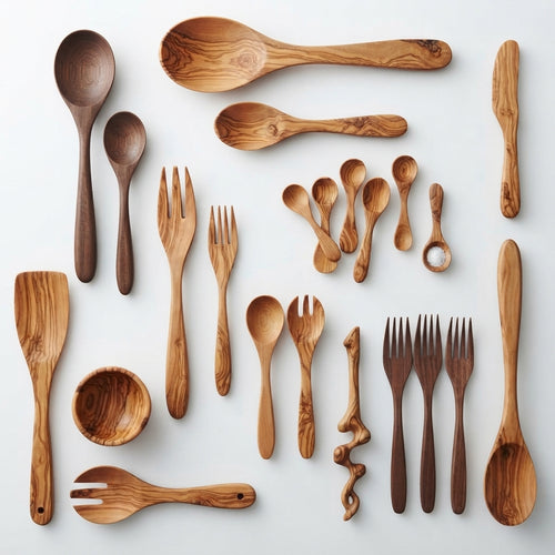 Handcrafted Wooden Cutlery Set Premium Natural Olive Wood Kitchen & Dining Utensils by Zave Cutlery