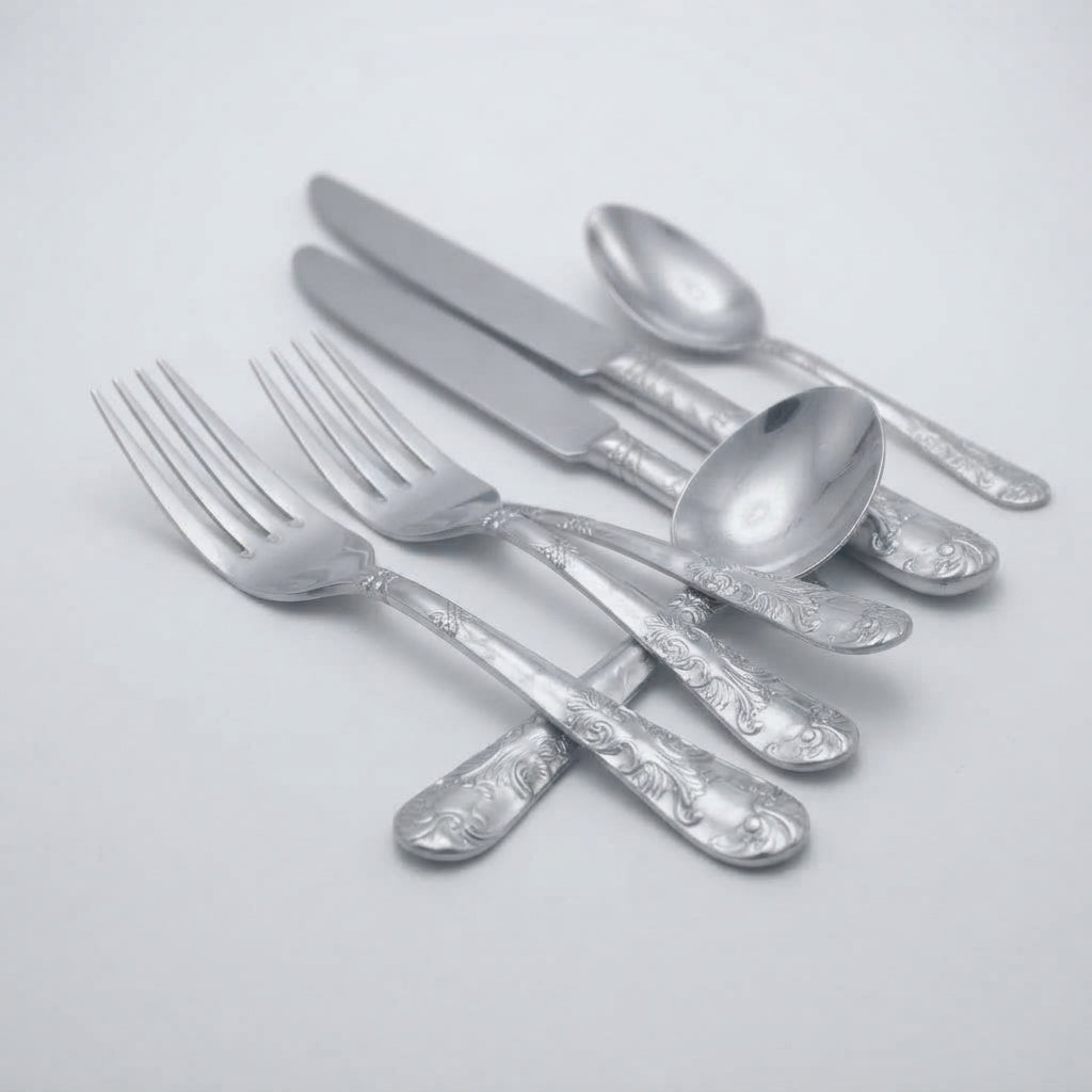 Zave Cutlery Set - Elegant Stainless Steel Flatware with Ornate Embossed Handles