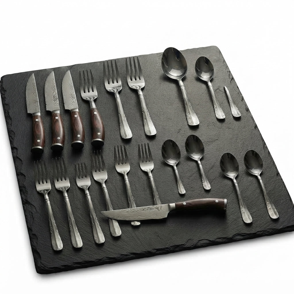 Zave Cutlery Premium Stainless Steel Flatware and Kitchen Knife Set with Ergonomic Wooden Handles