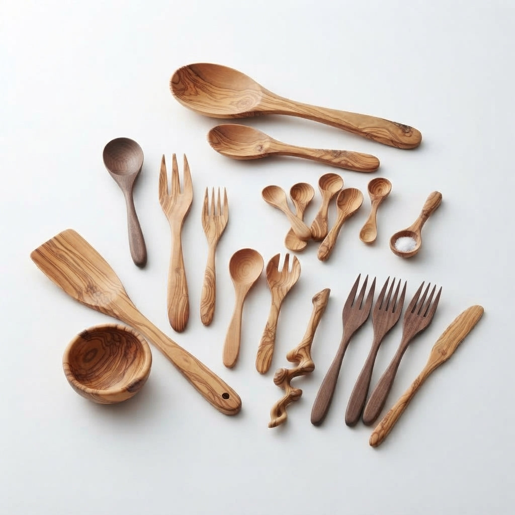Handcrafted Wooden Cutlery Set Premium Natural Olive Wood Kitchen & Dining Utensils by Zave Cutlery