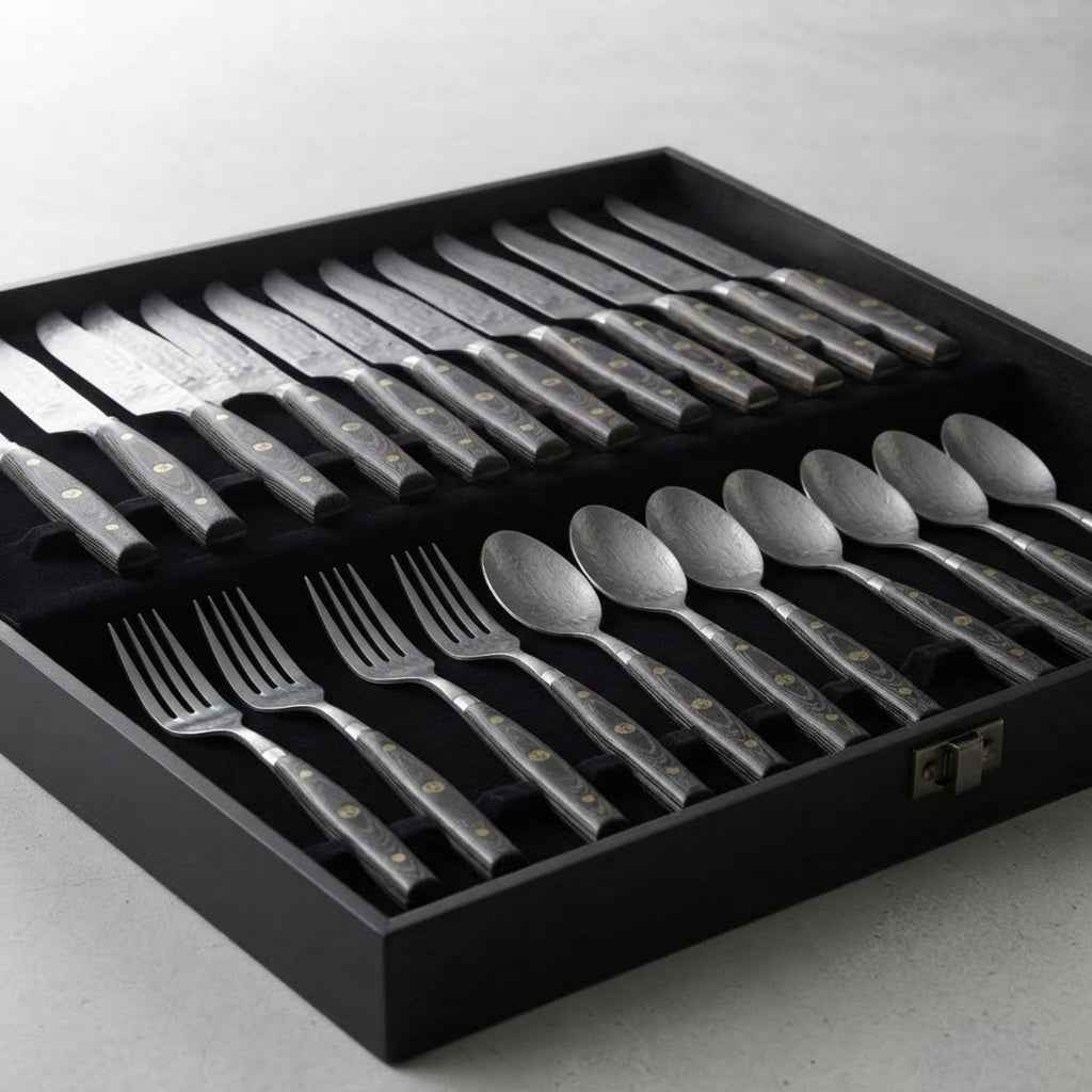 Zave Cutlery Premium 24-Piece Stainless Steel Flatware Set with Ergonomic Handles and Storage Box