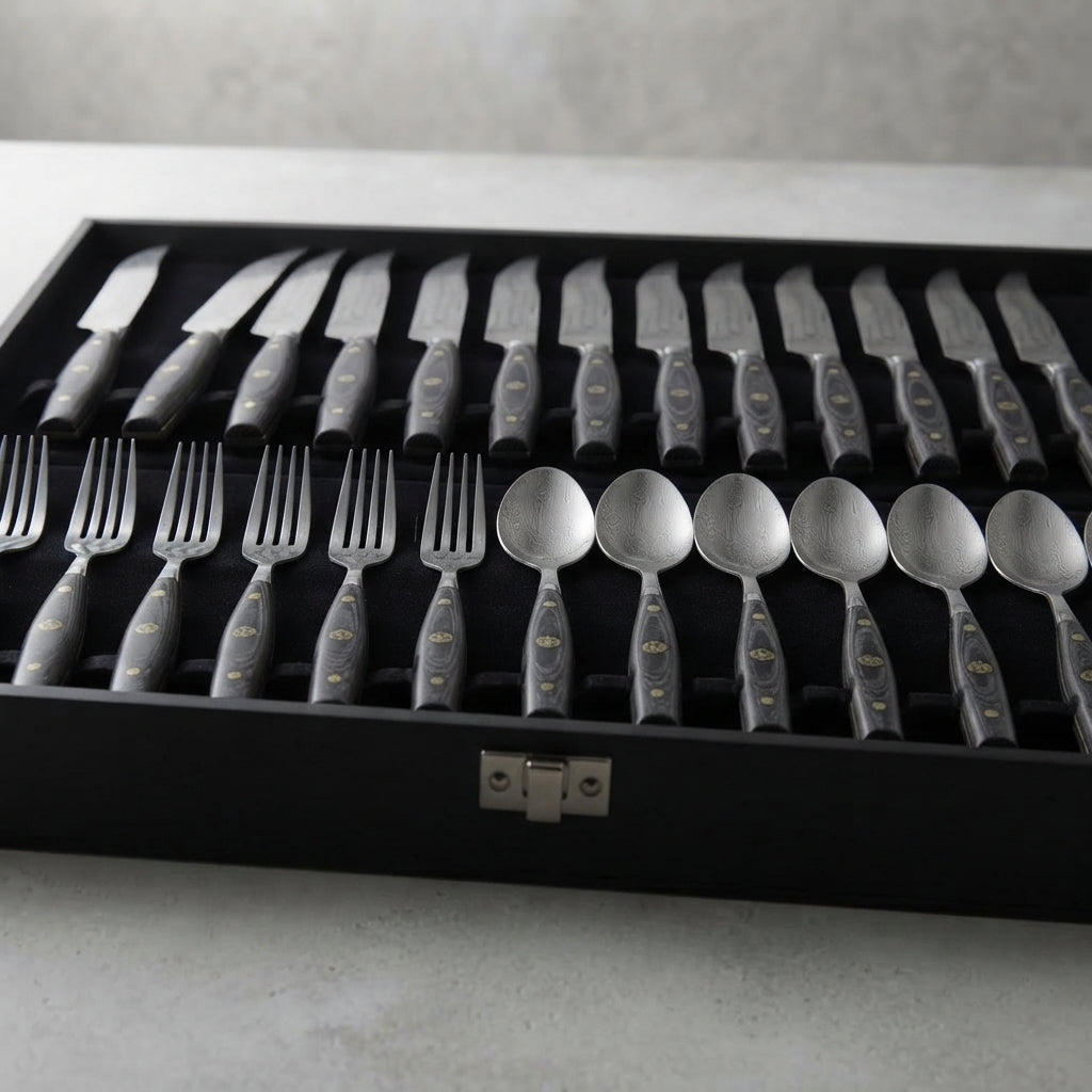 Zave Cutlery Premium 24-Piece Stainless Steel Flatware Set with Ergonomic Handles and Storage Box