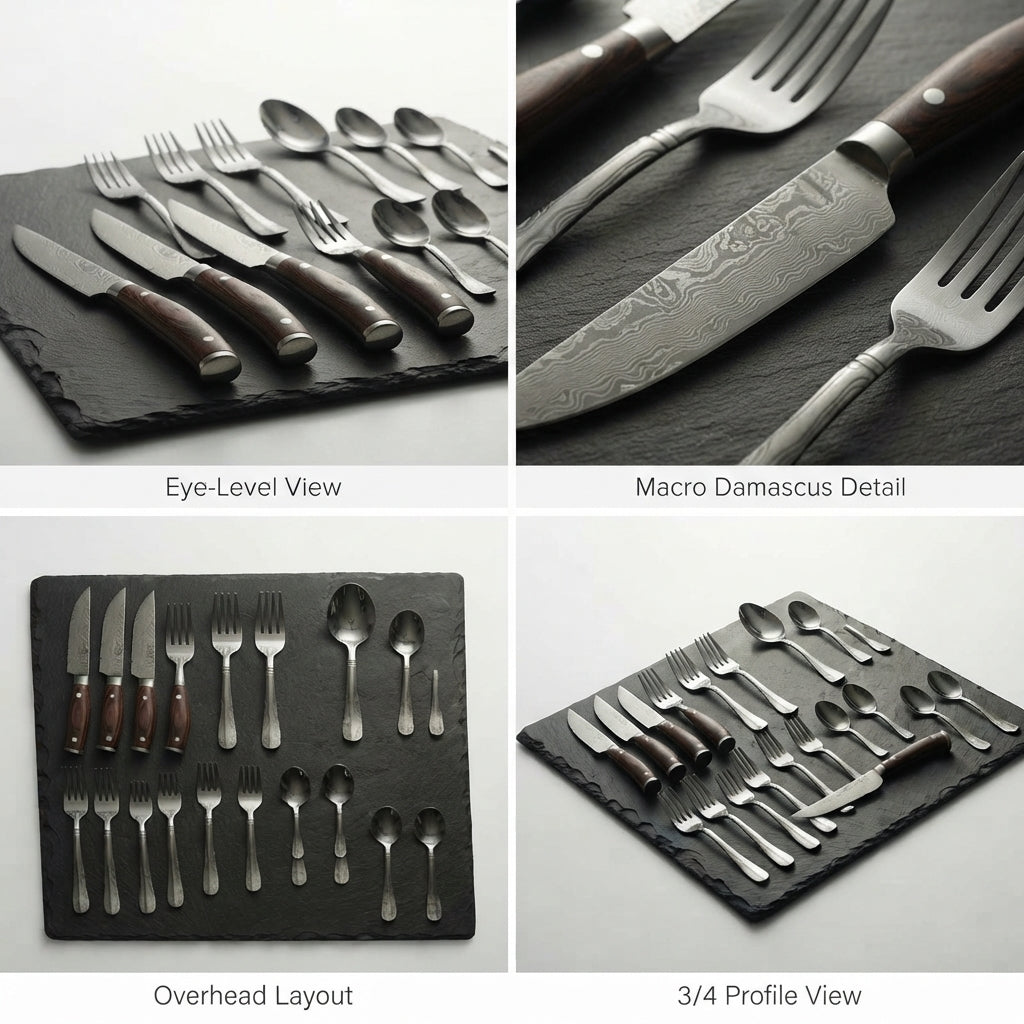 Zave Cutlery Premium Stainless Steel Flatware and Kitchen Knife Set with Ergonomic Wooden Handles
