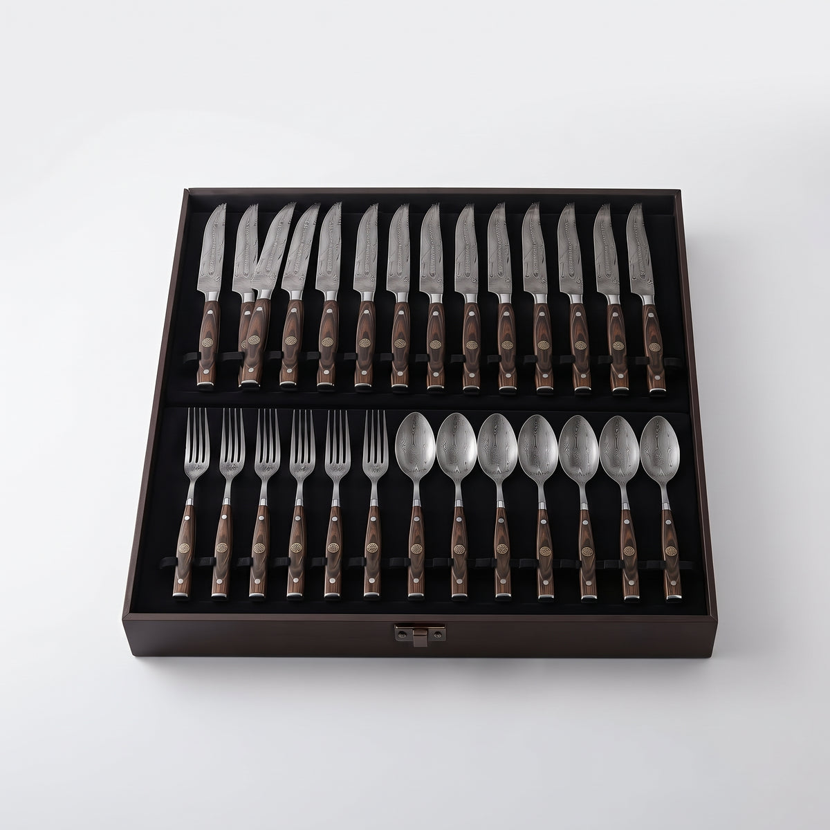 Zave Cutlery Premium Stainless Steel Dining Flatware Set with Ergonomic Wooden-Finish Handles and Storage Case