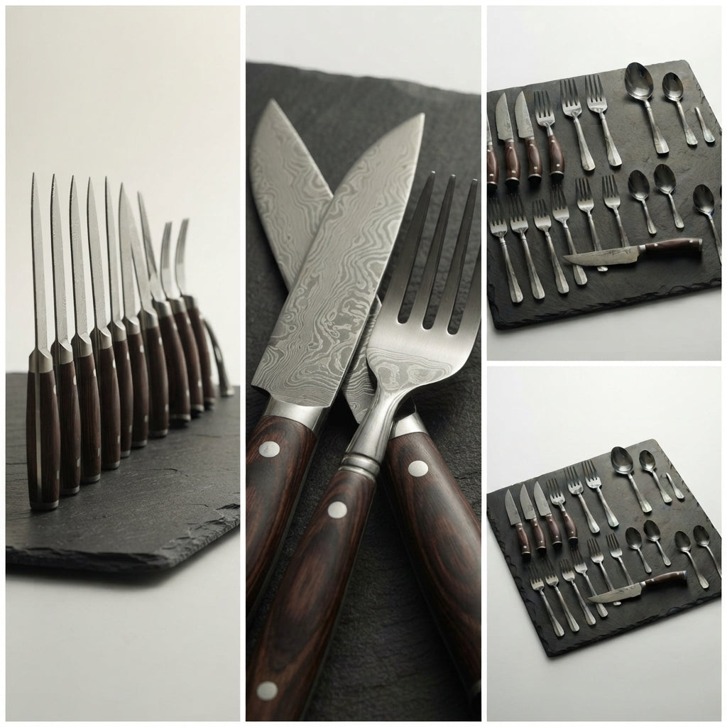 Zave Cutlery Premium Stainless Steel Flatware and Kitchen Knife Set with Ergonomic Wooden Handles