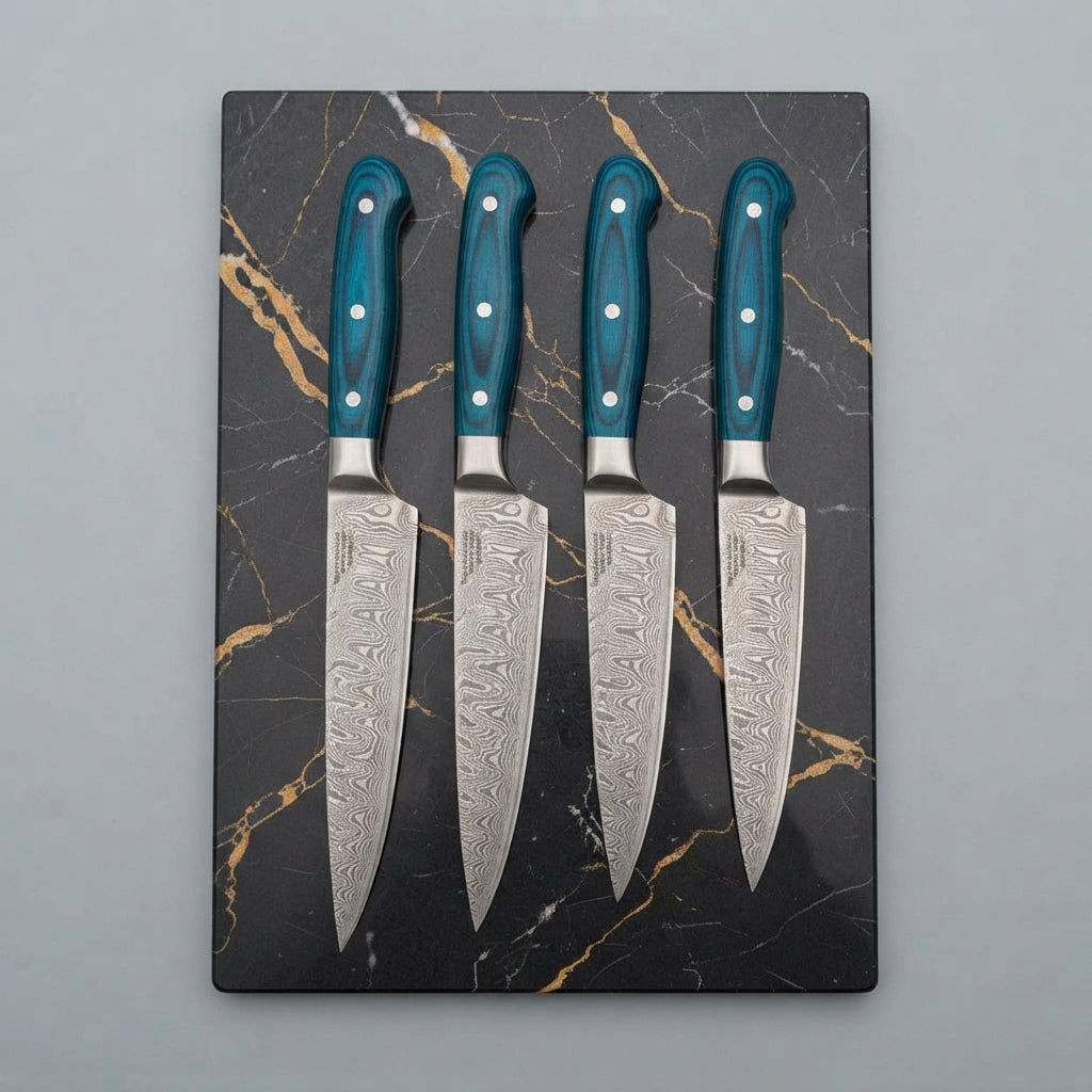Zave Cutlery Professional Culinary Chef Knife Set with Ergonomic Teal Handles