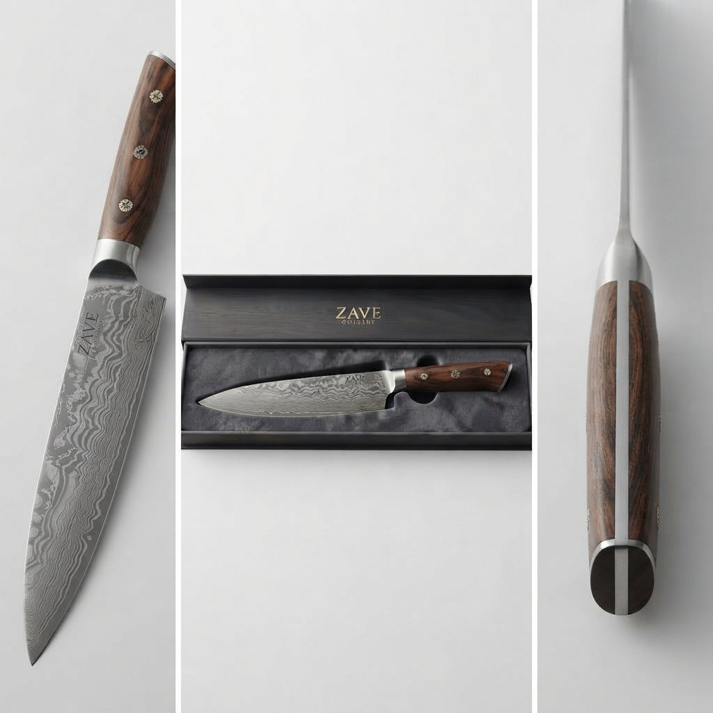 Zave Cutlery Professional Chef's Kitchen Knife with Wooden Handle and Presentation Box