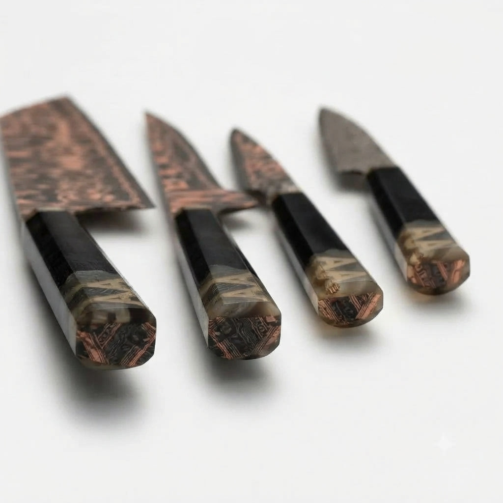 Zave Cutlery 4-Piece Damascus-Style Pattern Kitchen & Chef Knife Set with Ergonomic Handles
