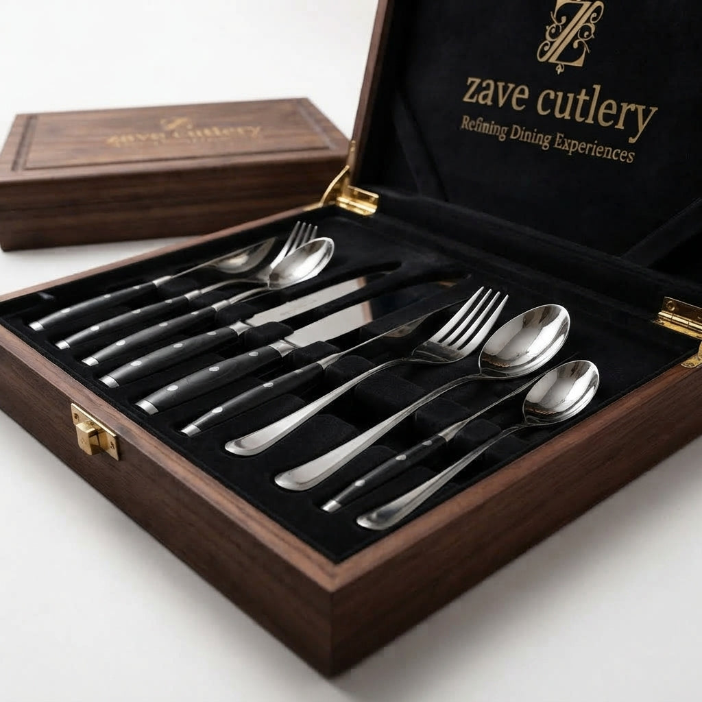 Zave Cutlery Premium Stainless Steel Flatware Set with Wooden Storage Box