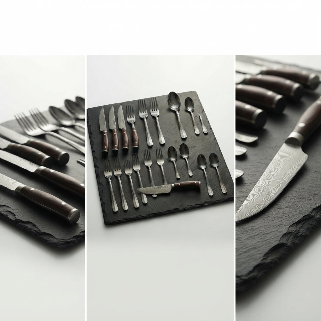 Zave Cutlery Premium Stainless Steel Flatware and Kitchen Knife Set with Ergonomic Wooden Handles