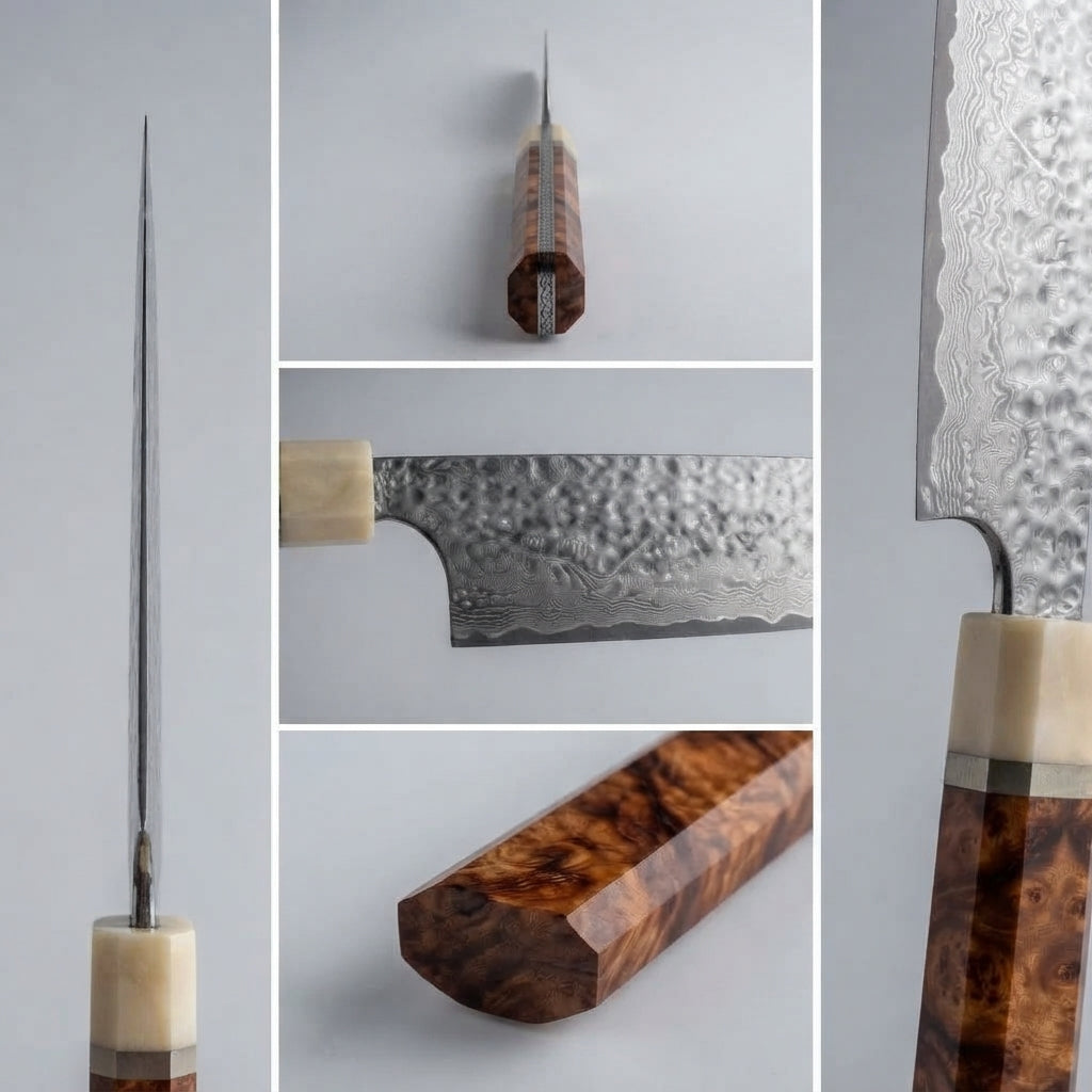 Zave Cutlery Handcrafted Chef Knife with Damascus-Pattern Blade & Premium Wood Handle