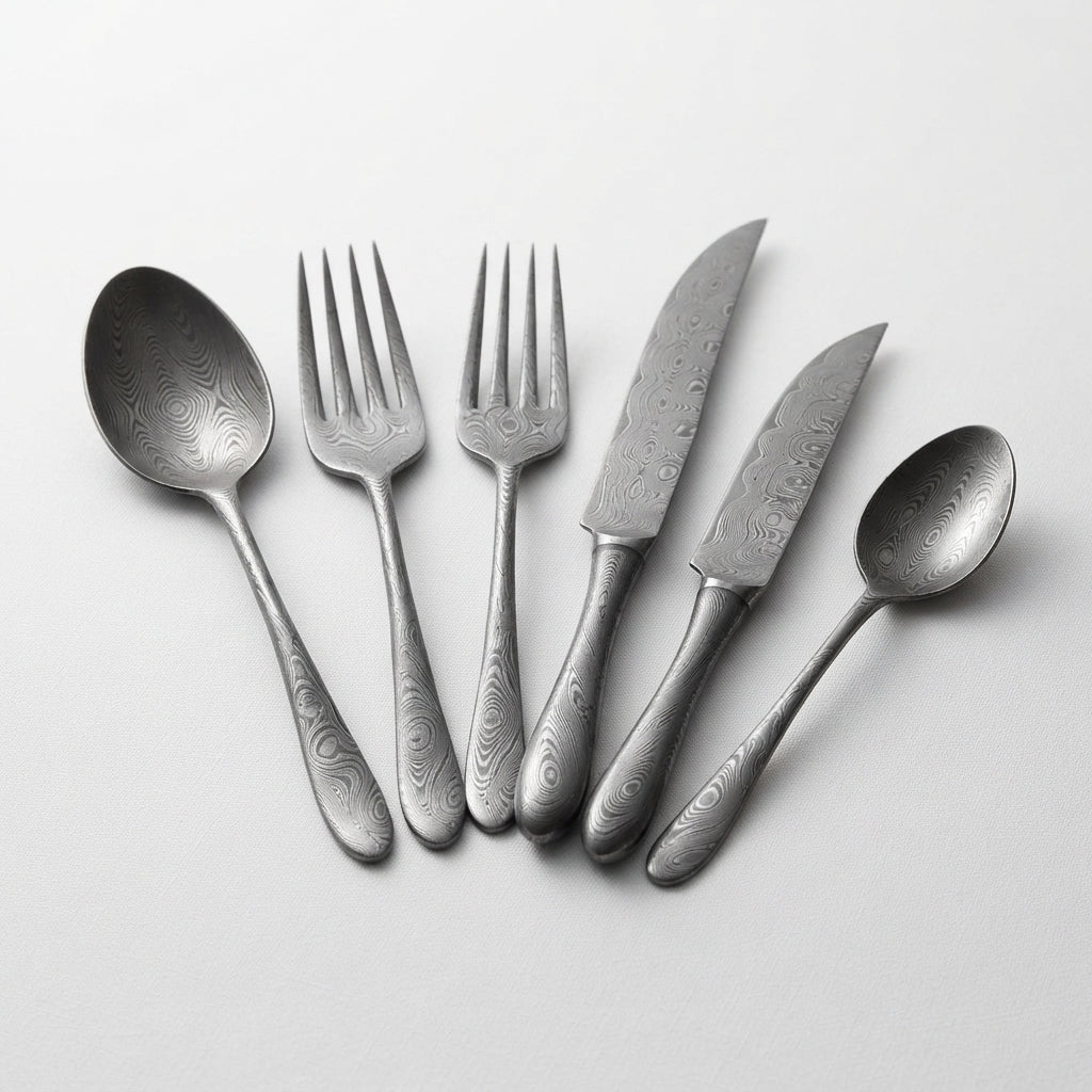 Zave Cutlery Premium Hand-Forged Patterned Steel Dining and Tableware Set