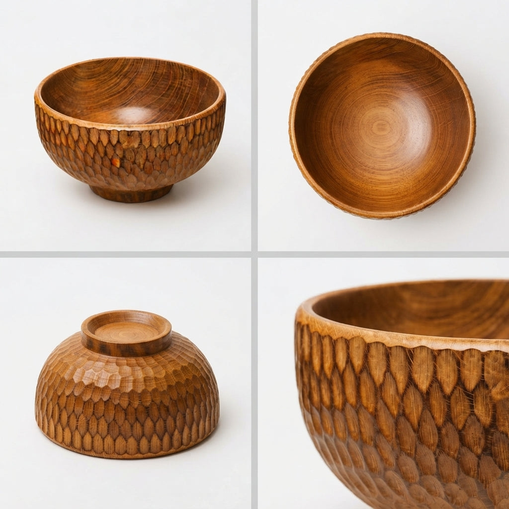Zave Cutlery Handcrafted Carved Wooden Serving Bowl – Artisan Kitchen & Dining Tableware