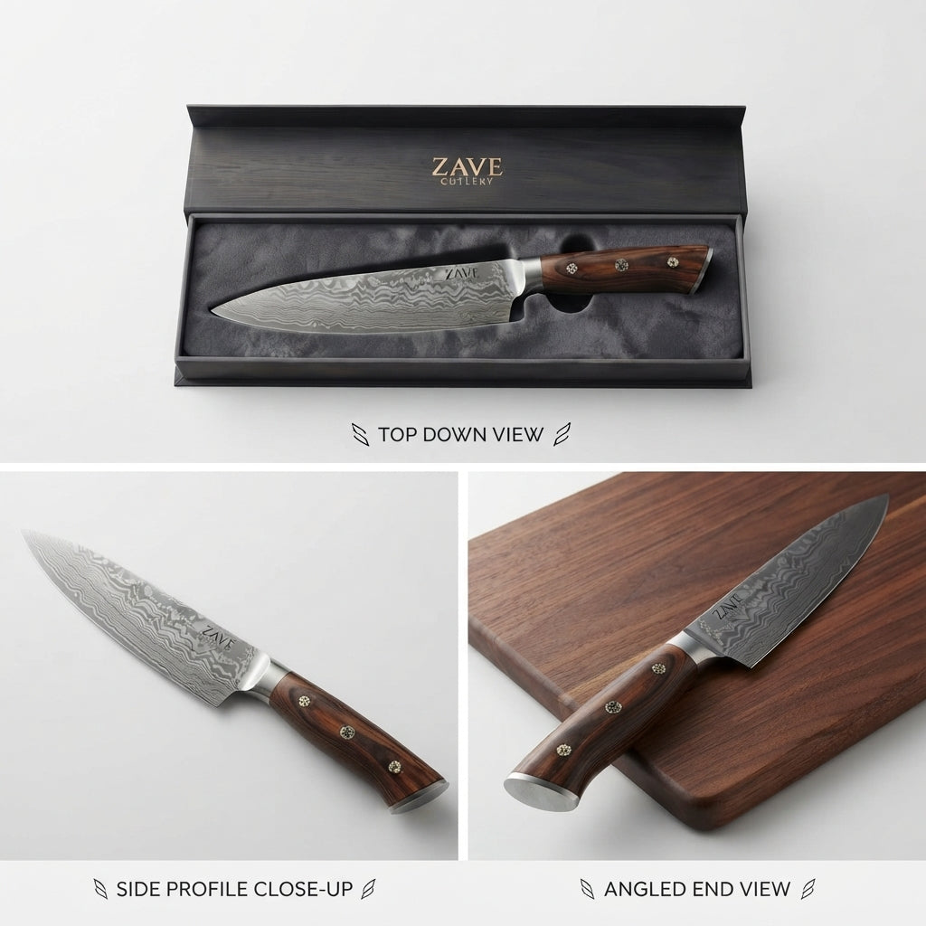 Zave Cutlery Professional Chef's Kitchen Knife with Wooden Handle and Presentation Box