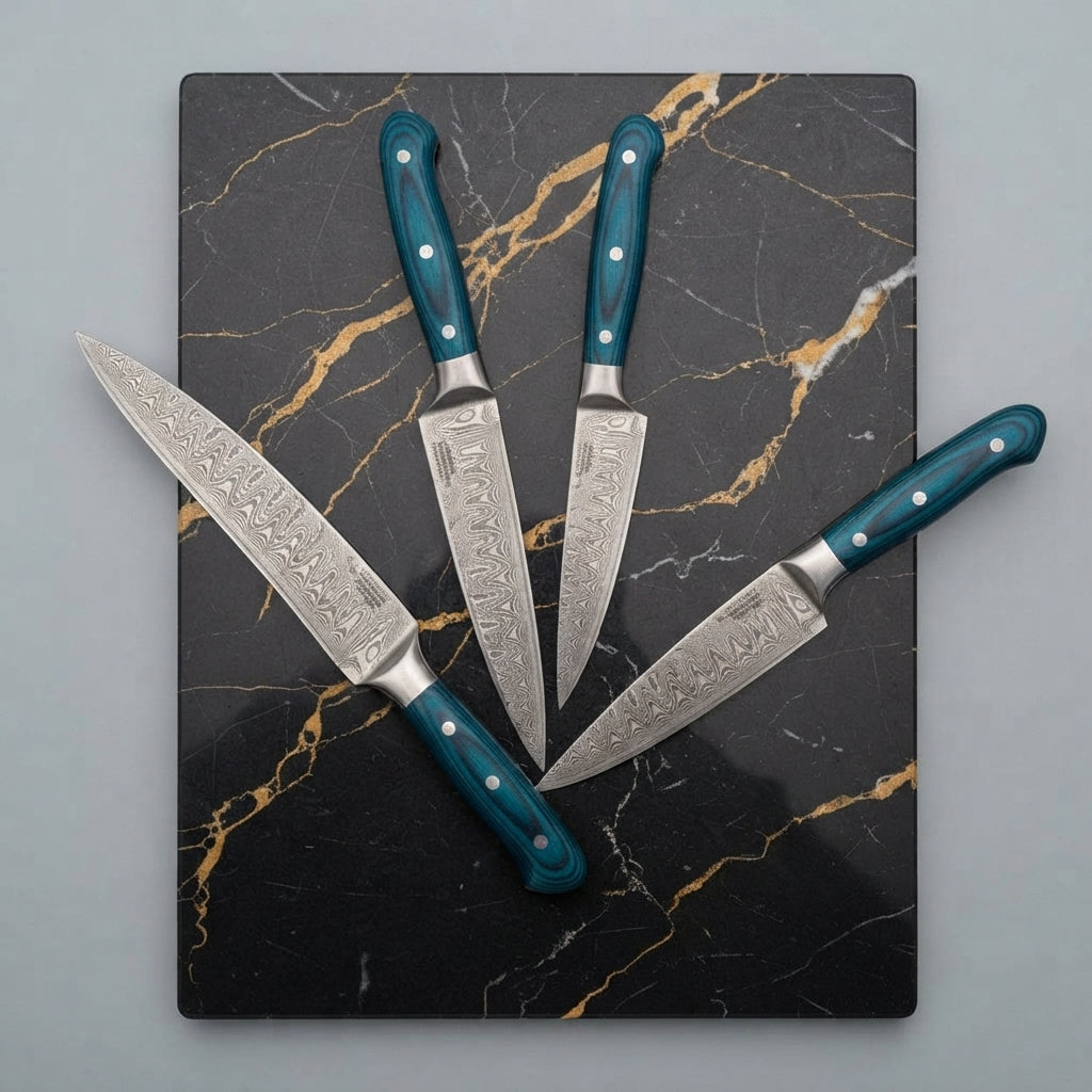 Zave Cutlery Professional Culinary Chef Knife Set with Ergonomic Teal Handles