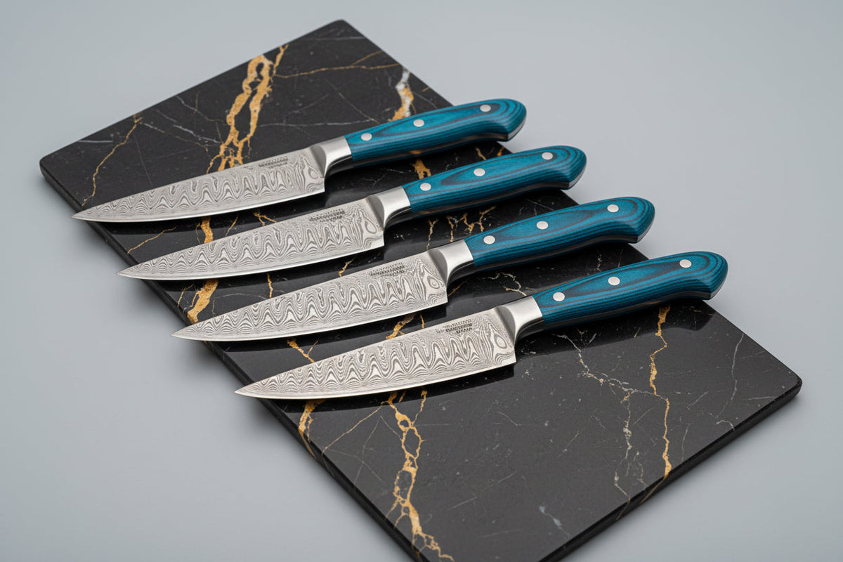 Zave Cutlery Professional Culinary Chef Knife Set with Ergonomic Teal Handles