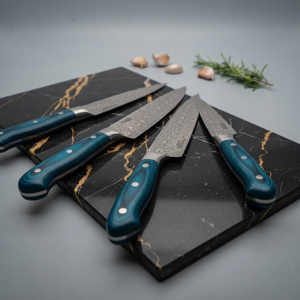 Zave Cutlery Professional Culinary Chef Knife Set with Ergonomic Teal Handles